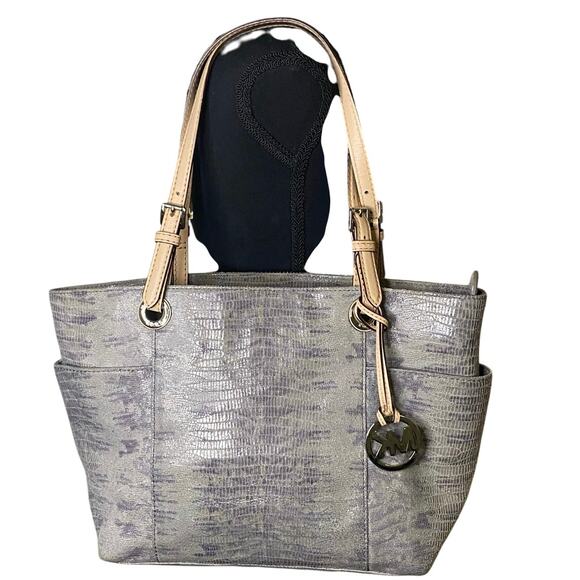 Michael Kors Handbag Python Embossed Leather Boutique Collection‎ silver gray - Picture 1 of 10
